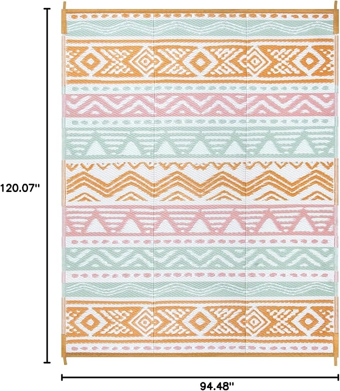 Lahome Outdoor Rug 8x10 Patio Waterproof, Reversible Outdoor Plastic Straw Rug for Camping, Large RV Outdoor Rugs Outside, Outdoor Carpet for Porch Deck Backyard Picnic(Pink/Orange,8'x 10')