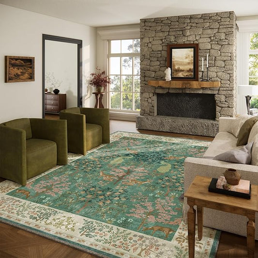 Washable Area Rugs for Living Room: 8x10 Bedroom Rug Vintage Area Rug Stain Resistant Non Slip Low Pile Lightweight Soft Carpets for Living Room Dining Room Kitchen Nursery Kids Room Farmhouse