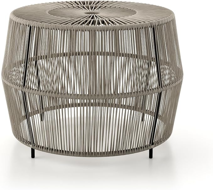 Furniture of America Ysar Boho Rattan Round Coffee Table Outdoor with Metal Frame, All-Weather and Rust Resistant, Handcrafted Coastal Furniture for Patio, Poolside, Garden, Yard, Gray