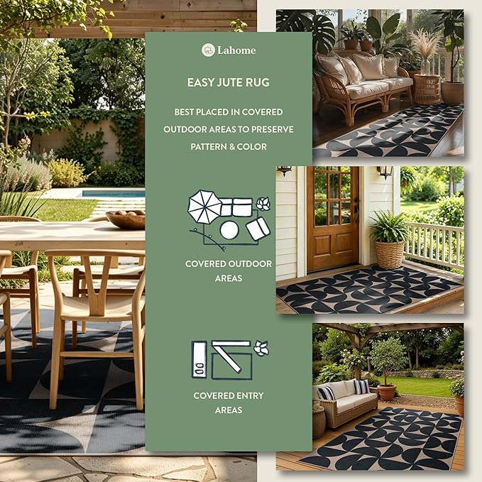 Lahome Semi Circle Easy Jute Kitchen Runner Rug, 2x6 Non Slip Runner Rug | Indoor Outdoor Non Slip Stain Resistant Carpet for Hallway Entry Laundry Room