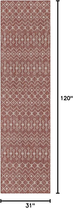 Unique Loom Outdoor Trellis Collection Area Rug - Tribal Trellis (2' 7" x 10' Runner Rust Red/Ivory)
