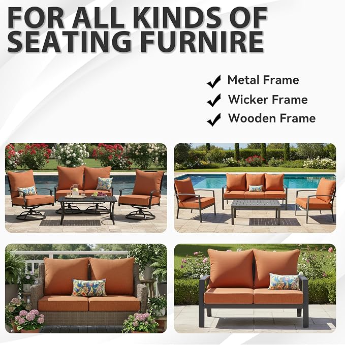Deep Seat Patio Cushions Set 24 x 22 Inch,Olefin Fabric Outdoor Seat Cushion,Patio Furniture Cushions with Removable Cover,Rain-Proof and Fade Resistant Deep Seat Bottom & Back Cushion,1set