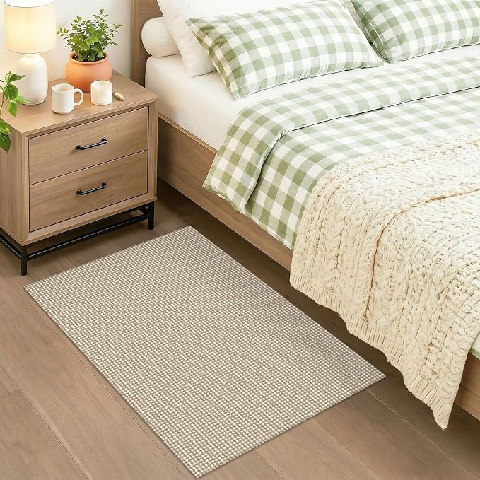 KOZYFLY Indoor Door Mat 2x3 ft Small Area Rugs Washable Front Door Mat Non Slip Rubber Backed Entryway Rug Cotton Entrance Doormat for Front Porch Bathroom Kitchen Bedroom, Ivory/Camel/Brown