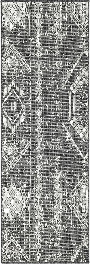 Unique Loom Outdoor Bohemian Collection Area Rug - Anthro (2' x 6' 1" Runner, Charcoal Gray/ Ivory)