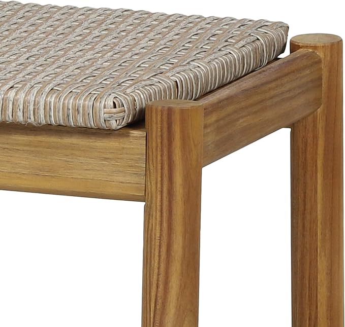 Christopher Knight Home Phoebe Outdoor 3 Seater Wicker Bench, Teak Finish, Light Gray