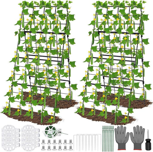 2Packs 17 x 42 Inch Garden Trellis for Raised Beds Foldable Climbing Plant Support Cucumber Trellis Outdoor A-Frame Metal Vegetable Bean Trellis with Garden Supplies for Grape Tomato Peas Flower