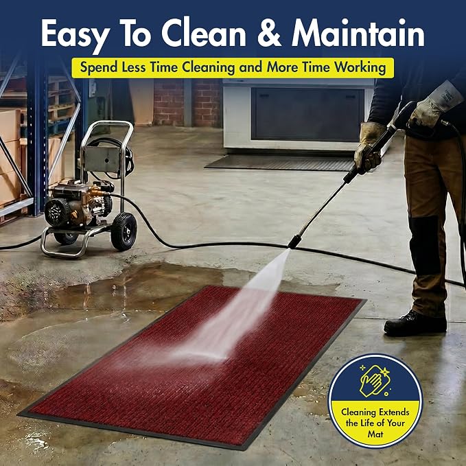 Notrax 109 Industrial Door Mat, 4' x 6' Large Entrance Mat, Heavy Duty Commercial Rugs for Entryway, Welcome Lobbies, Garage, and Mudroom, Made in the USA, Red, Brush Step 109S0046RB