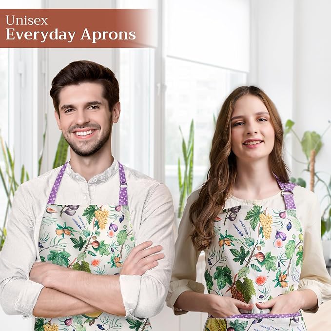 Maison d' Hermine Aprons for women with Pocket 100% Cotton (27.50"x31.50") | Adjustable Neck Strap & long ties Apron Men Chef Wedding Cooking Gardening Server Maid