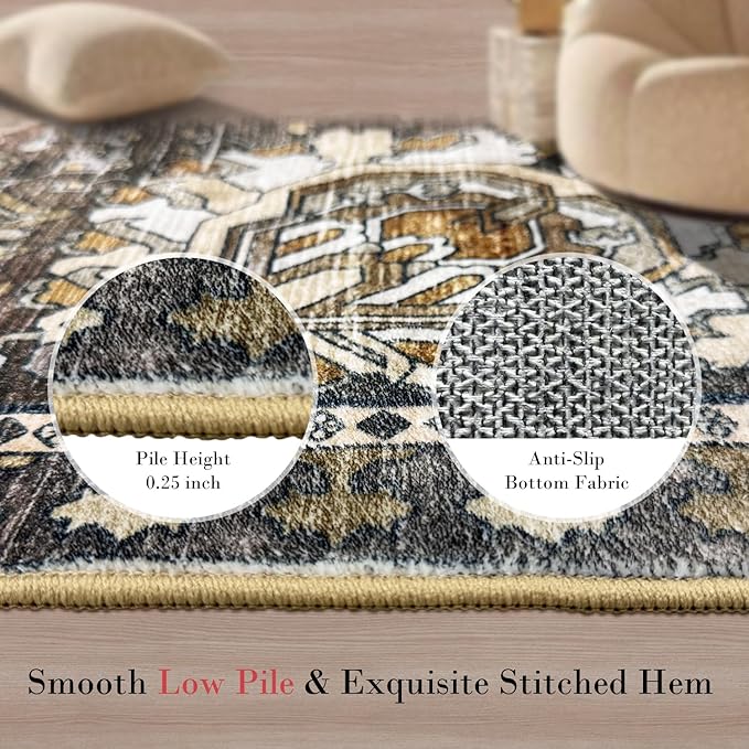 Washable Area Rugs - Perfect for Living Room, Bedroom, Kids Room, Nursery - Stain & Water Resistant Non-Slip, Pet & Child Friendly, Vintage Tribal Area Rugs (Ivory, 2'6'' x 8')