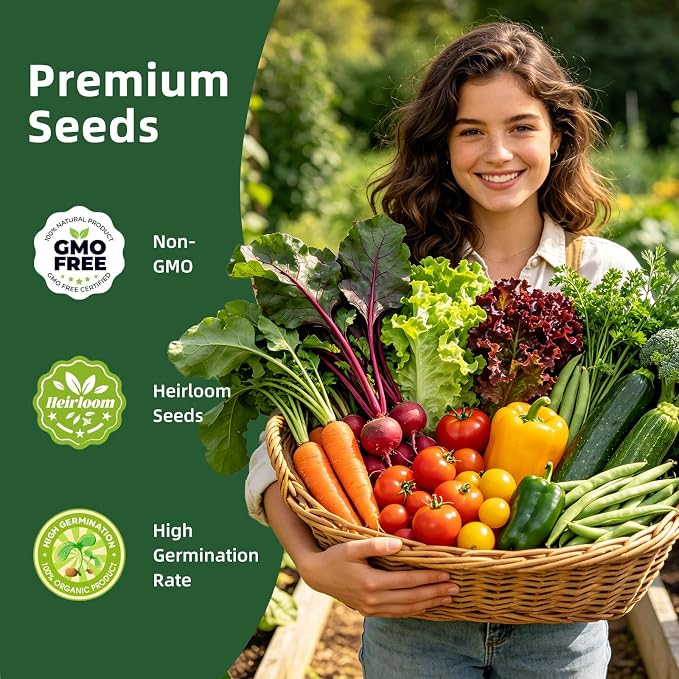 25 Vegetable Seeds Variety Pack, 21,000+ Garden Seed Vault Kit with Planting Tools, Easy to Grow for Hydroponic, Indoor & Outdoor Year-Round Home Gardening