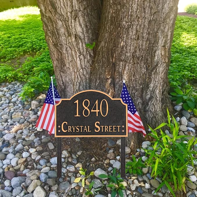 Personalized Address Sign LAWN MOUNTED - Custom House Number Sign Plaque,Address Plaque,House Address Numbers for Outside House Lawn,Yard,Garden,Drive Way Metal with Stakes(Red Copper)