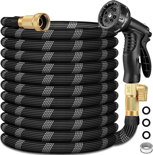 75 FT Non-Expandable Garden Hose, Lightweight Hose with 10 Function Spray Nozzle, Kink-Free Flexible Water Hose, Leak-Proof, 3/4'' Solid Connectors Garden Hose,Ultra Durable Garden Hoses