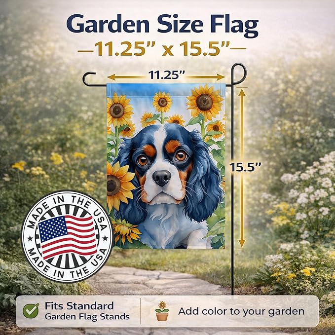 Caroline's Treasures DAC6049GF Cavalier Spaniel in Sunflowers Garden Flag Mailbox Flag Decorative Yard Flag Banner Outside Patio Artwork Yard Flower Beds, Garden Size, Multicolor