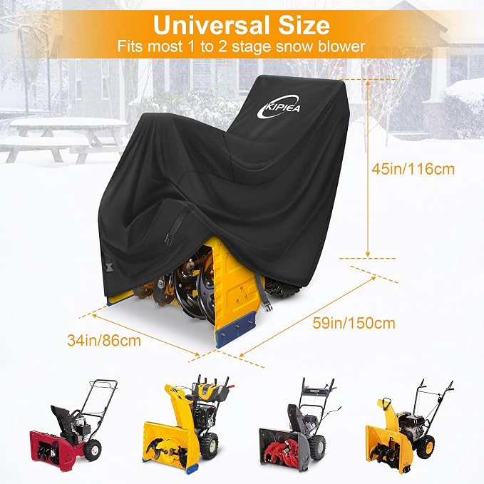 Kipiea Snow Blower Cover Waterproof Outdoor - 600D Heavy Duty Snow Thrower Cover Compatible with Cub Cadet, Ariens, Toro, EGO, Craftsman, Snow Joe, Honda, Husqvarna, Ryobi