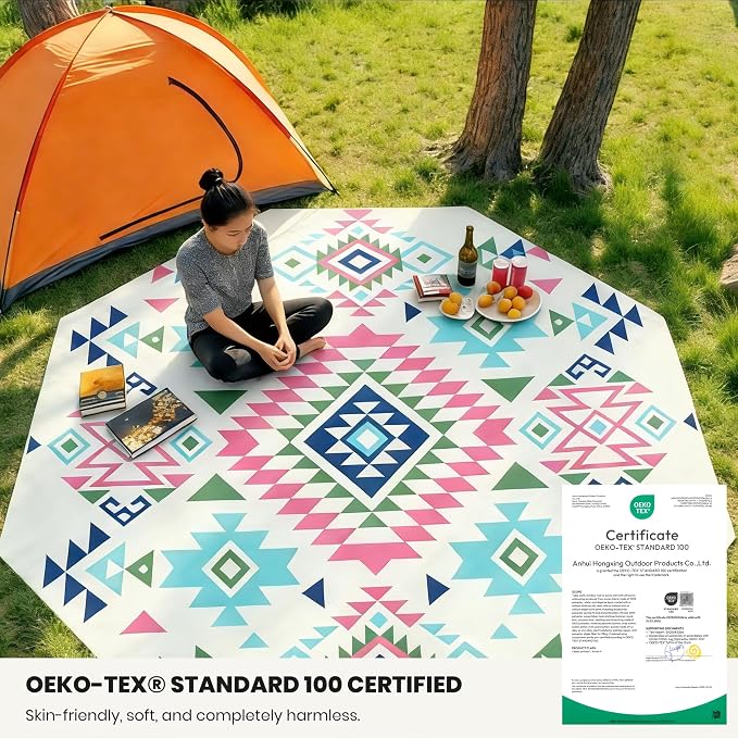 87 in * 87 in Waterproof Picnic Mat Picnic Blanket, Enlarged and Thickened Camping Mat, Larger Picnic Blanket, Suitable for Grassland, Beach, Courtyard, Outdoor Activities (Pink)