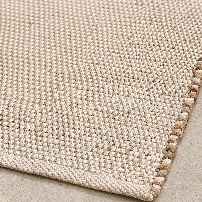 Jute Cotton Hand Woven Area Rug (10' x 13' Natural) | Farmhouse Area Rug for Living Room Bedroom Hallway Entryway Rustic Vintage Bohemian Décor