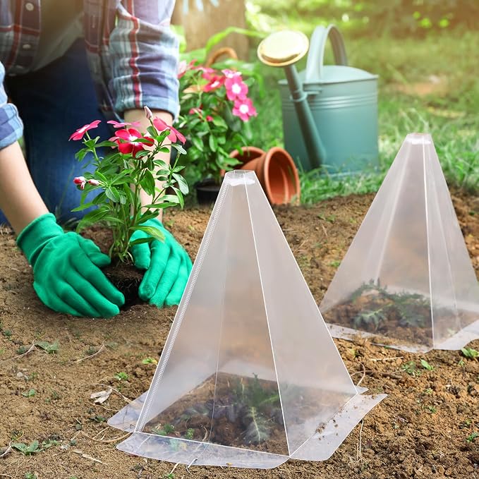 Garden Cloches for Plants, 20 Pack Plastic Small Plant Seedling Protector, Reusable Clear Bell Covers with 40pcs Metal Stakes, Mini Greenhouse Against Sun, Frost, Snails, Birds, 7.8" x 11"