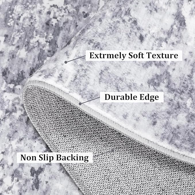 ROYHOME Modern Abstract 2x8 Runner Rug Washable,Light Grey | Non Slip Stain Resistant Rug for Hallway Kitchen Bedroom Non Shedding Low Pile Indoor Floor Cover