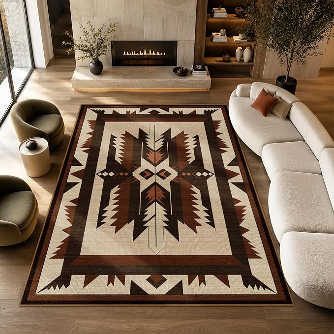 6x9 Western Aztec Area Rug for Living Room Bedroom Southwestern Rustic Large Rug Machine Washable Non-Slip Carpet for Dining Room Office