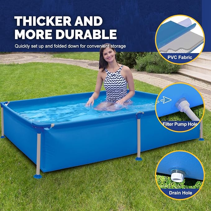 DIMAR GARDEN Above Ground Swimming Pool for Adults, Outdoor Rectangular Steel Frame Swimming Pool for Backyard Lawn Family, 6.2ft x 4.2ft x 16.5in