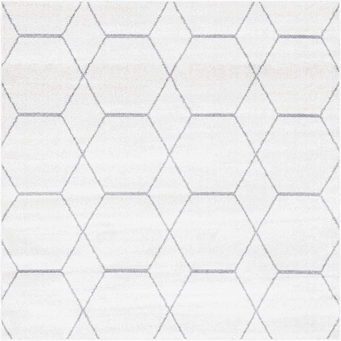 Unique Loom Trellis Frieze Collection Area Rug - Geometric (7' Square, Ivory/ Gray)