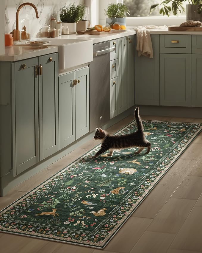 Washable Kitchen Rug Runners for Hallways: 2'6"x8' Bedroom Runner Rugs Non Slip Low Pile Soft Stain Resistant Floor Runenr Rug for Entryway Indoor Hallway Kitchen Laundry Room Beside Farmhouse