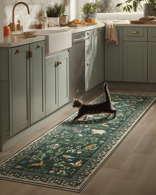 Washable Kitchen Rug Runners for Hallways: 2'x6' Bedroom Runner Rug Non Slip Low-Pile Stain Resistant Carpet Runner for Indoor Entryway Hallways Kitchen Laundry Room Beside Farmhouse
