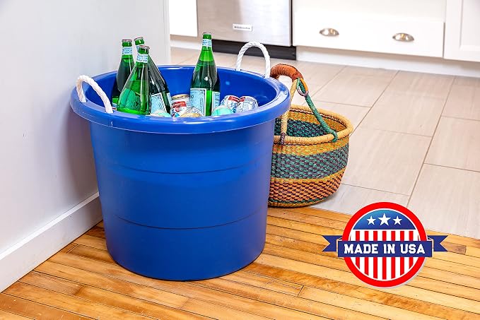 United Solutions Easy-Access Storage Rope Handle Tub, 19 Gallon, Blue, 2 Count (TU0335)