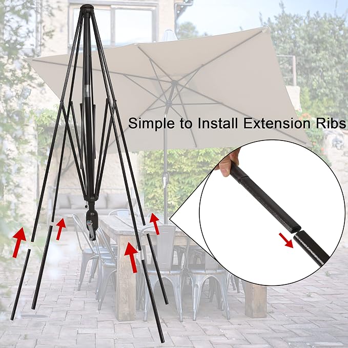 Blissun Rectangular Patio Umbrella, Table Market Umbrella with Tilt and Crank, Outdoor Umbrella for Garden, Deck, Backyard, Pool and Beach