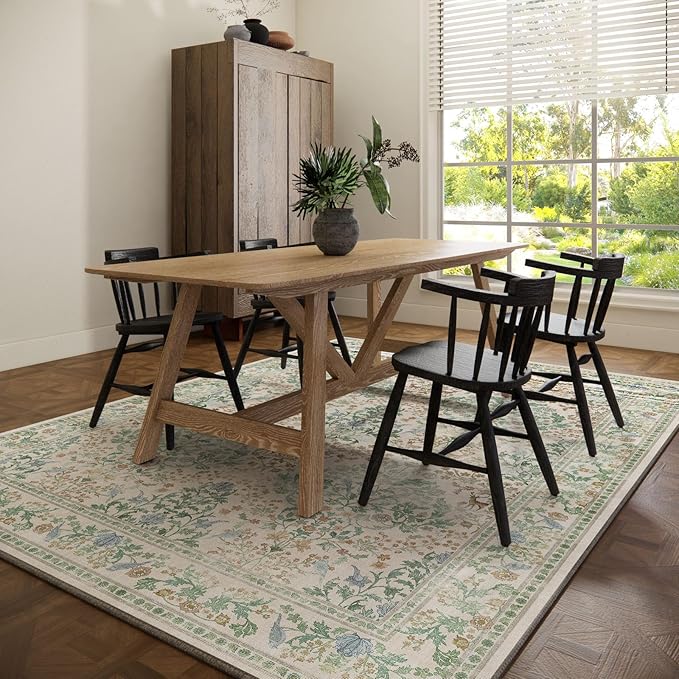 Machine Washable Rugs for Living Room: 6x9 Bedroom Rug Vintage Stain Resistant Non Slip Low Pile Lightweight Soft Carpets for Living Room Dining Room Kitchen Nursery Kids Room Farmhouse