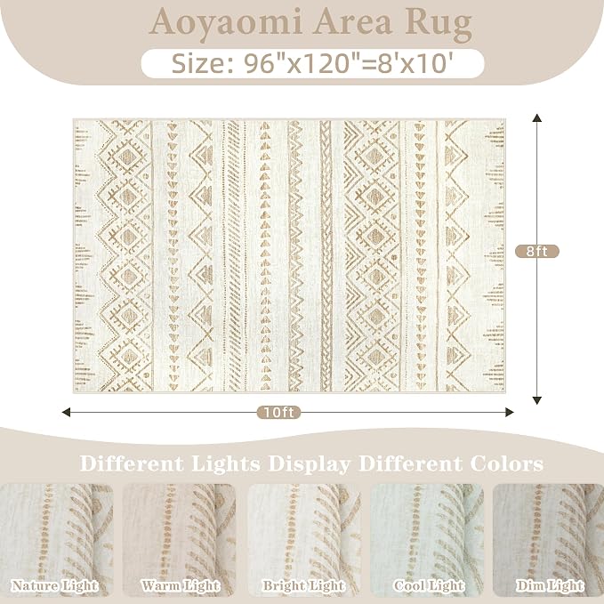Area Rug Living Room Rugs 8x10 - Large Soft Boho Geometric Rug, Non-Slip Foldable Washable Rugs Non Shedding Morden Indoor Floor Carpet for Living Room Bedroom Office Dining Room(Beige Brown,8'x10')