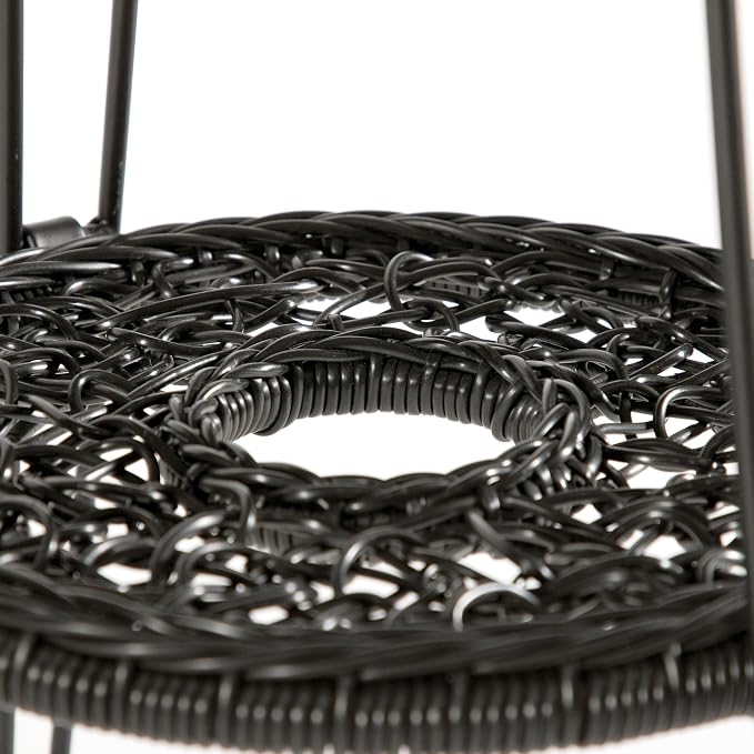 Furniture of America Ysar Boho 19-inch Round Coffee Table Outdoor with Tempered Glass Top and Metal Frame, Handcrafted Coastal Furniture for Patio, Poolside, Garden, Yard, Black