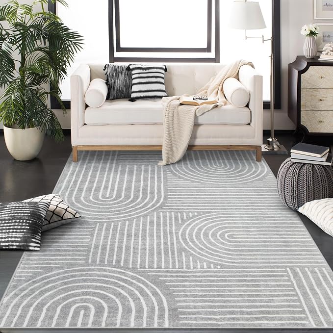 Lahome Abstract Washable Grey Rugs, Soft 4x6 Rugs for Bedroom Entryway | Non-Slip Ultra-Thin Living Room Rugs Modern Throw Carpet for Nursery Kitchen Darrell (4'x6', Gray)
