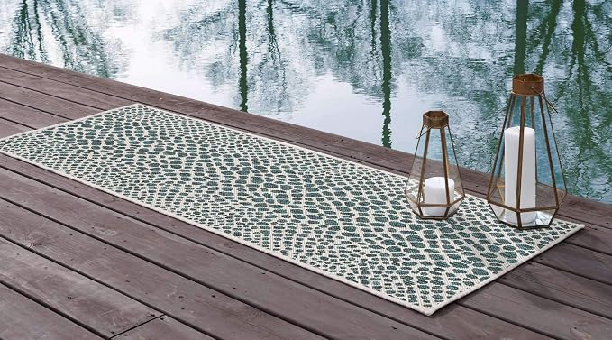 Unique Loom Outdoor Collection Area Rug - Cape Town (2' x 6' 1' Runner, Teal/ Ivory)