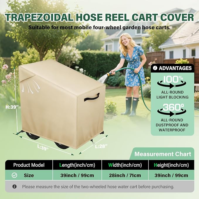 Garden Hose Reel Cart Cover,Waterproof, Dustproof and Sun-Proof Protect Your Garden Hose Reel Cart and prolong its Life(28"W x36"D x 36"H)