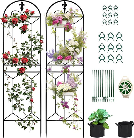 Metal Trellis Outdoor 70.8" x 19.5" - 2 Pack, Trellis for Climbing Plants Outdoor, Rustproof Metal Garden Trellis for Vine Cucumbers, Vegetables, Flower Support