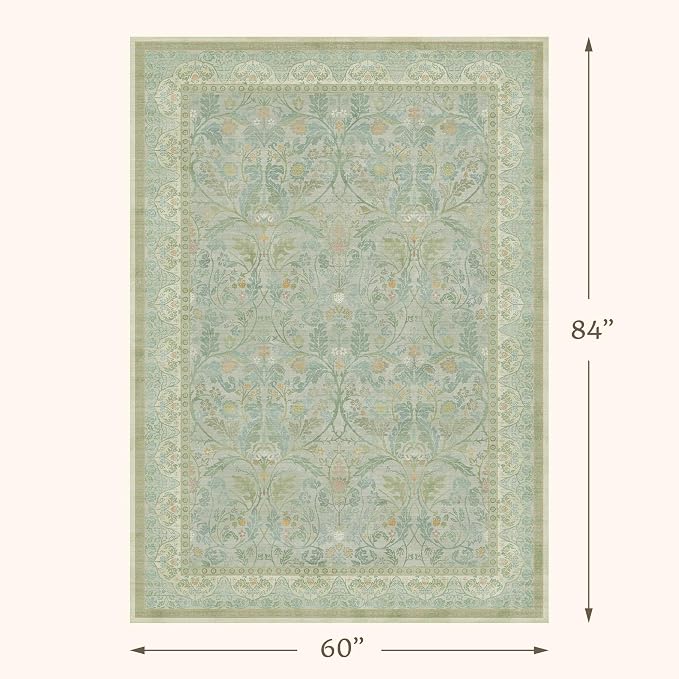 Sage Green Living Room Rugs 5x7, Soft Washable Non Slip Area Rugs for Nursery, Bedroom, Playroom, Dorm, Light Green Low Pile Floor Mat, French Country Aesthetic Indoor Carpet
