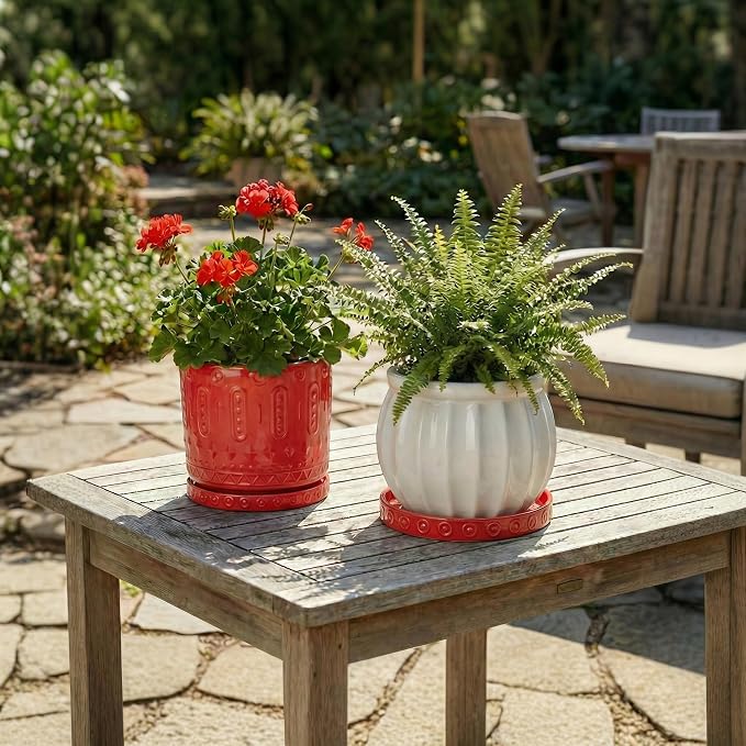 Eightpot 2 Pack Plant Plates to Catch Water, Plant Trays for Pots Indoor Outdoors, 7.5 Inch Plants Water Catcher Tray, Round Flower Pot Saucers, Modern Decorative Dishes to Catch Water, Red
