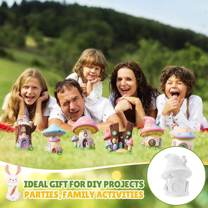 Acellegic 6 Pcs Ceramics Fairy House to Paint Ready to Paint Your Own Fairy Garden Mushroom Statue DIY White Ceramic Mushroom Houses for Yard Decor Summer Spring Painting Art