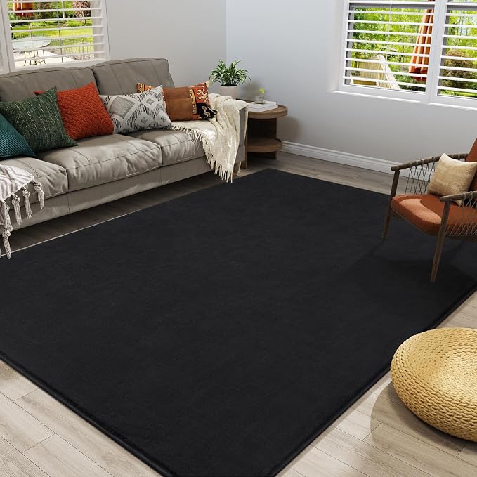 Amearea Large Area Rugs for Bedroom Living Room, 6x9 Black Memory Foam Rug | Thickened Fluffy Indoor Washable Rugs Non Slip Minimalist Carpet for Boys Girls Dorm Nursery Room Decor