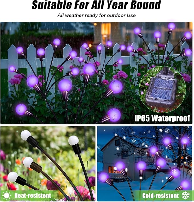 NBQQ Solar Garden Lights Outdoor, Waterproof Solar Powered Lights for Yard Pathway Patio, Swaying Lawn Decor as Gardening Gifts for Women Holiday (Purple, 2 Pack)