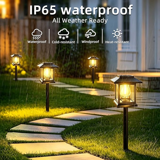 14-Pack Solar Pathway Lights - High-Efficiency Polycrystalline Panels for All-Night Glow - IP65 Waterproof Outdoor Landscape Lighting for Garden, Walkway & Driveway Security (Black)