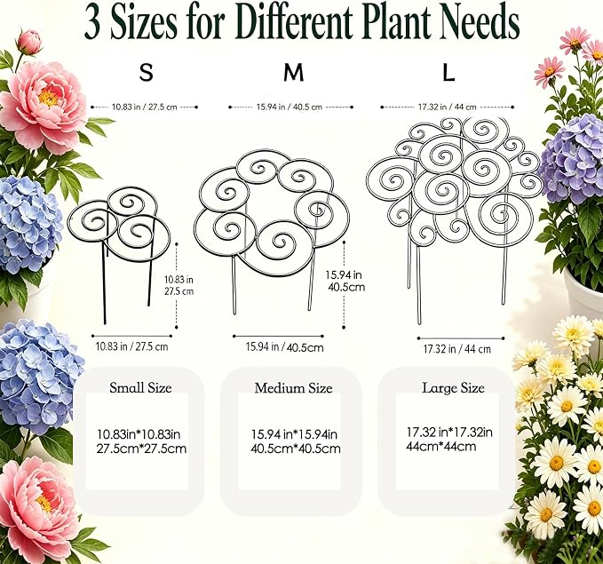 Metal Plant Support Ring for Garden, Heavy-Duty Peony & Dahlia Cage, Stackable Flower Support for Indoor & Outdoor Plants, Decorative Grow-Through Ring, Orchid Clip