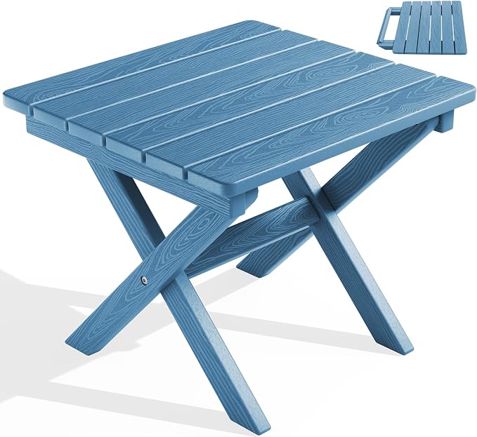 SERWALL Folding Adirondack Side Table, Portable Small Outdoor Table, Weather Resistant Outdoor End Table for Camping and Garden, Navy