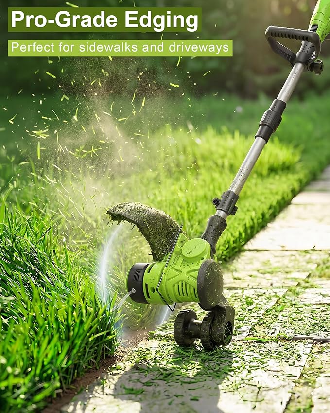 DEGGE Cordless Electric Weed Wacker, 2X 3.0Ah/ 21V/ 12" Battery Powered Weed Eater, 2 in 1 String Trimmer & Lawn Edger with Auto Feed, 650W Motor, 8 Spools for Yard Garden Sideway (Charger Included)
