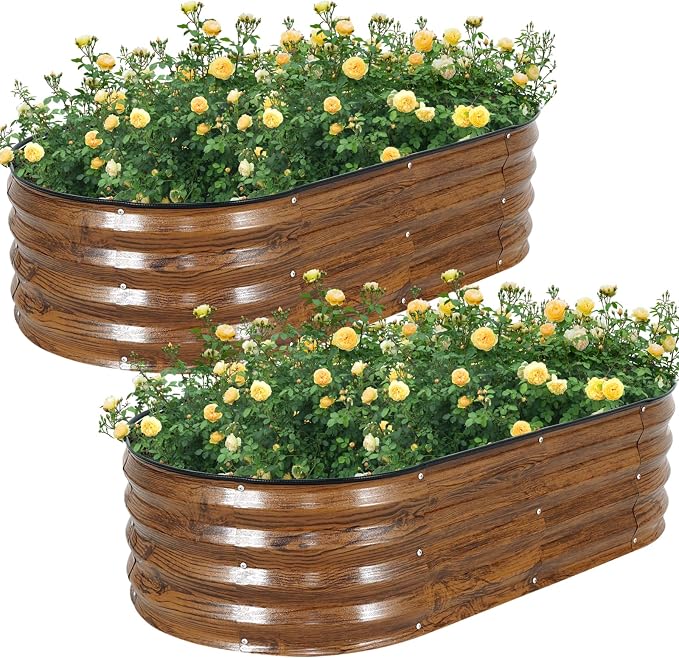 Galvanized Raised Garden Bed Outdoor, 2Pcs 4x2x1ft Oval Planter Box with Rubber Strip,Metal Raised Bed Kit for Vegetables Flowers Herbs, Grain