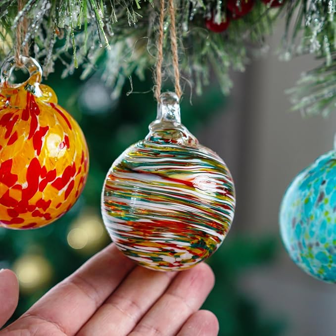 6Pcs Hand Blown Glass Christmas Ornaments Hanging Gazing Ball Witches Ball