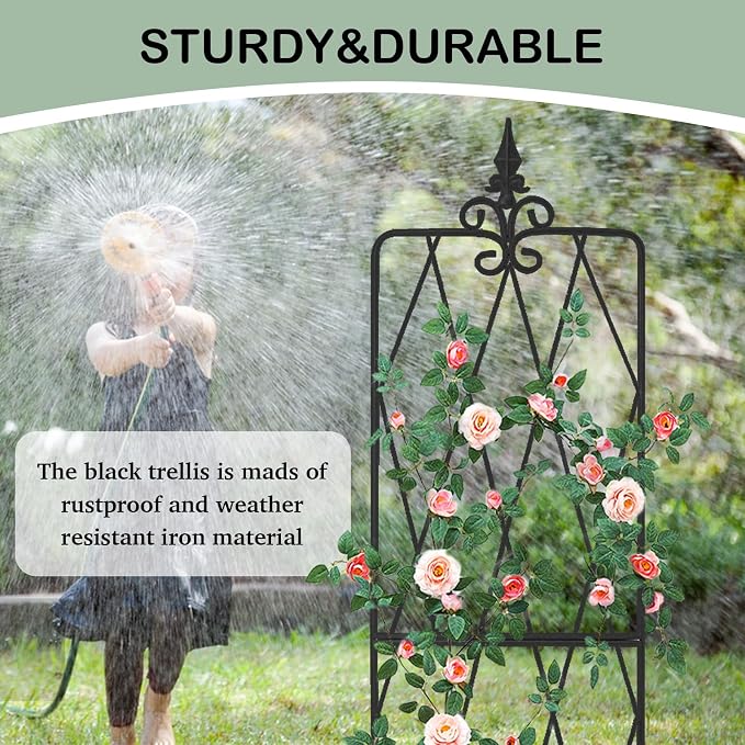Garden Trellis for Climbing Plants Outdoor, 62"X15" Metal Trellises, Decorative Garden Fencing Flower Trellis with Durable Powder Coating for Vines Plant Rose, Vegetable Support, Black (2, Pattern-A)
