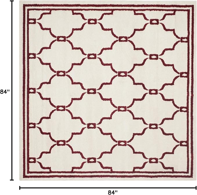 SAFAVIEH Amherst Collection Area Rug - 7' Square, Ivory & Red, Trellis Design, Non-Shedding & Easy Care, Ideal for High Traffic Areas in Living Room, Bedroom (AMT414H)