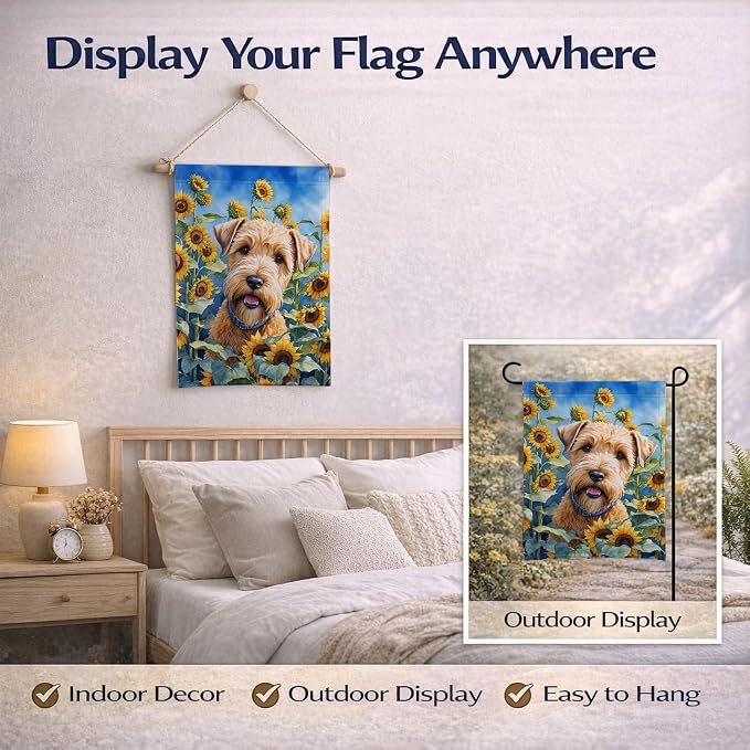 Caroline's Treasures DAC6175GF Wheaten Terrier in Sunflowers Garden Flag Mailbox Flag Decorative Yard Flag Banner Outside Patio Artwork Yard Flower Beds, Garden Size, Multicolor